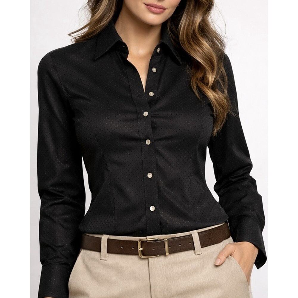 Façonnable Black Dot Button Up Shirt Women’s Size S 100% Cotton Made in Romania
